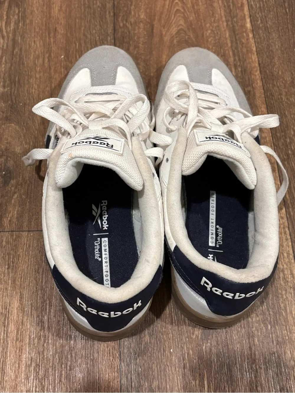 Reebok Classic Leather Gum Sole White Gray Navy Sneakers Men’s Size 9.5